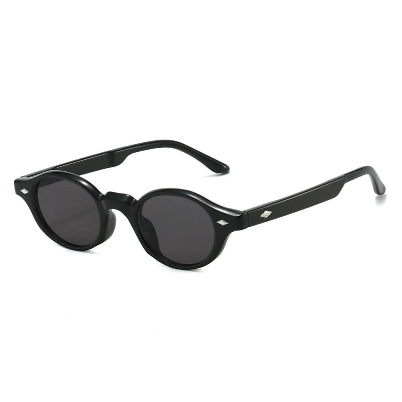 JNPCXI New Fashion Small Oval Women Sunglasses Retro Rivets Men Gray Green Shades UV400 Sun Glasses Trending Punk Sun Glasses
