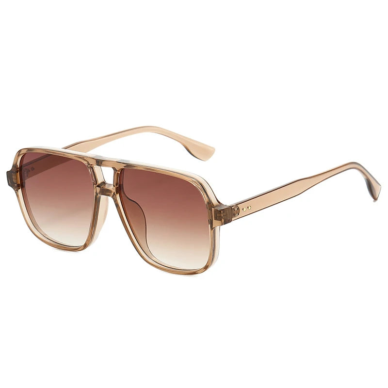 JNPCXI New Double Bridges Square Sunglasses Women Fashion Gradient UV400 Retro Rivets Candy Color Trending Men Sun Glasses