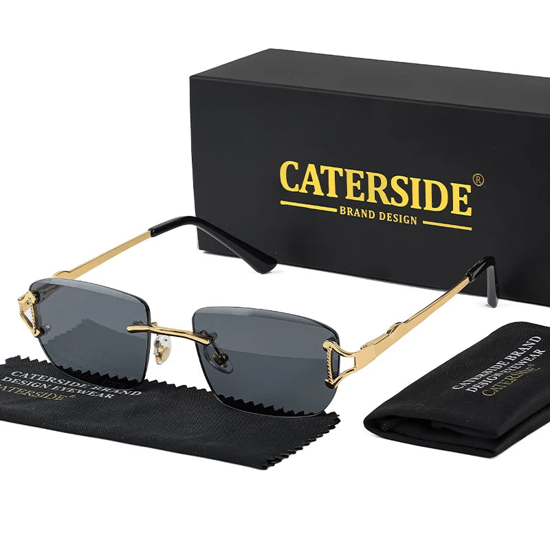 CATERSIDE New Retro Rimless Sunglasses Men's Rectangular Personalized Brand Design Sun Glasses Women Party Festival Eyewear Gift