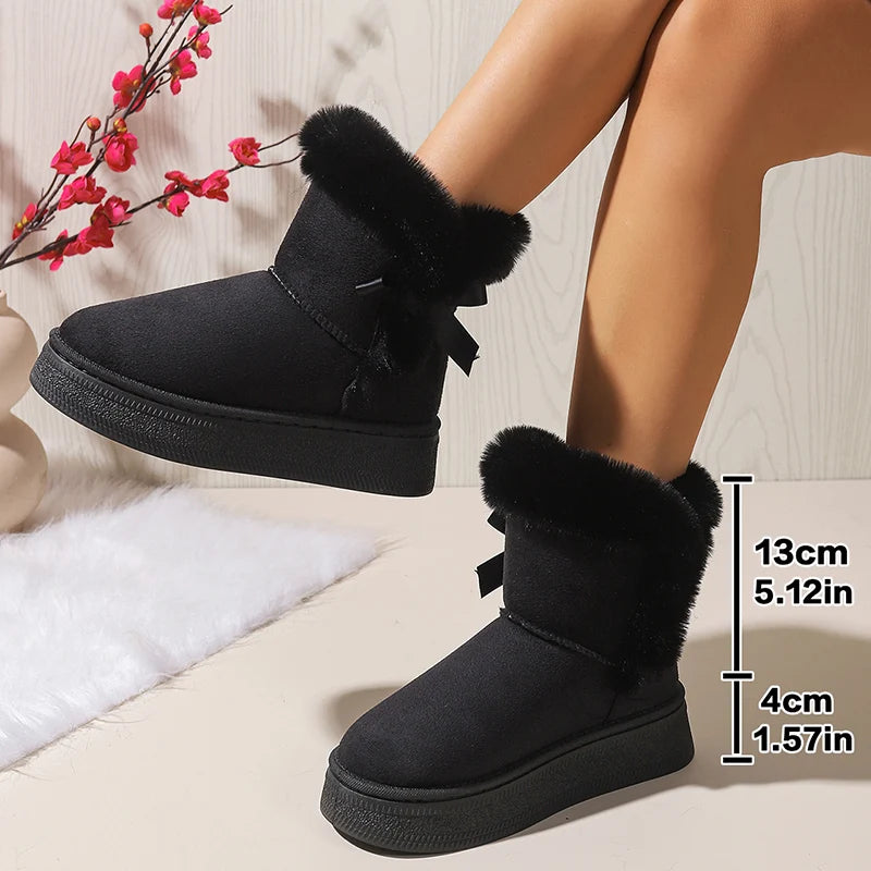 Faux Fur Winter Snow Boots Woman Non Slip Thicken Plush Ankle Boots Women 2025 Thick Bottom Warm Cotton Padded Shoes Female