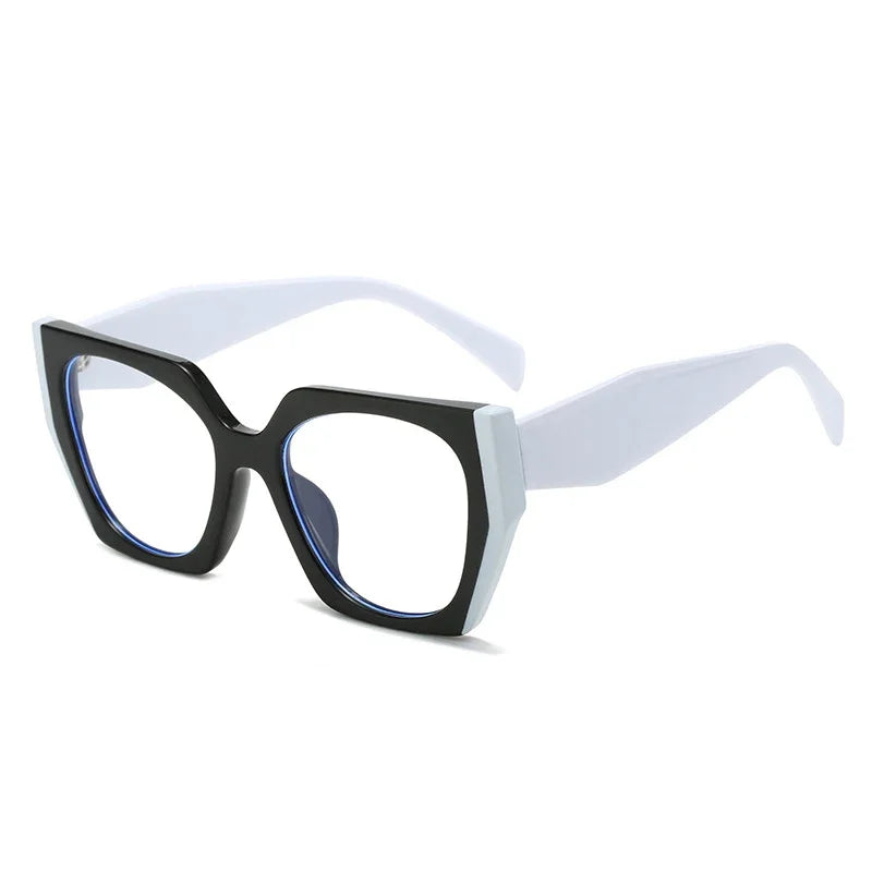 JNPCXI Retro Polygon Cat Eye Green Glasses Frame Women Fashion Double Color Clear Anti-Blue Light Eyewear Men Optical Frame