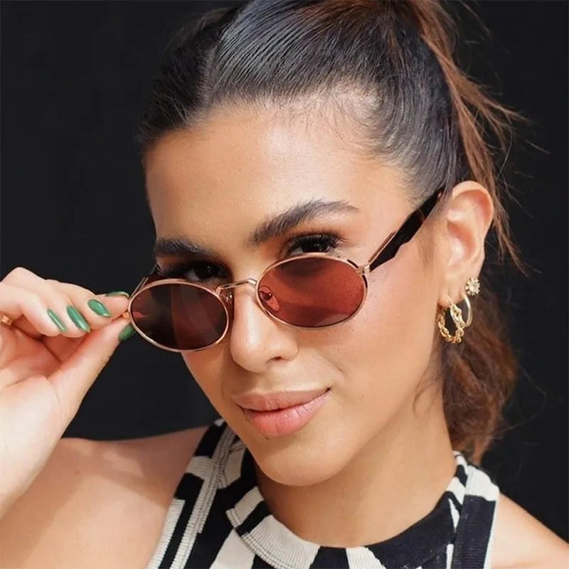Vintage Sunglasses for Women, UV400 Metal Oval Frame Retro Shades