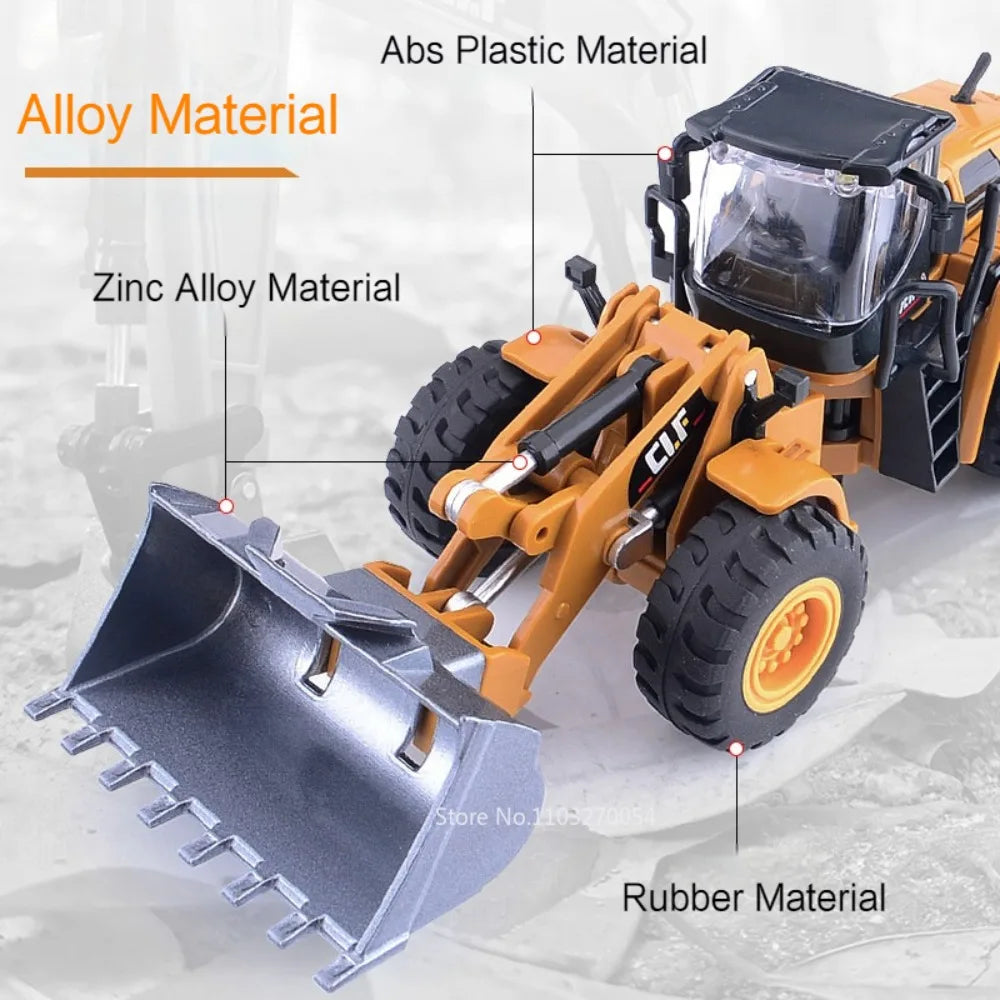 1/50 Excavator Forklift Snowplow Truck Model Car Toys Diecast Alloy Engineering Vehicle Rubber Tire Sound Light Toy Gift for Kid