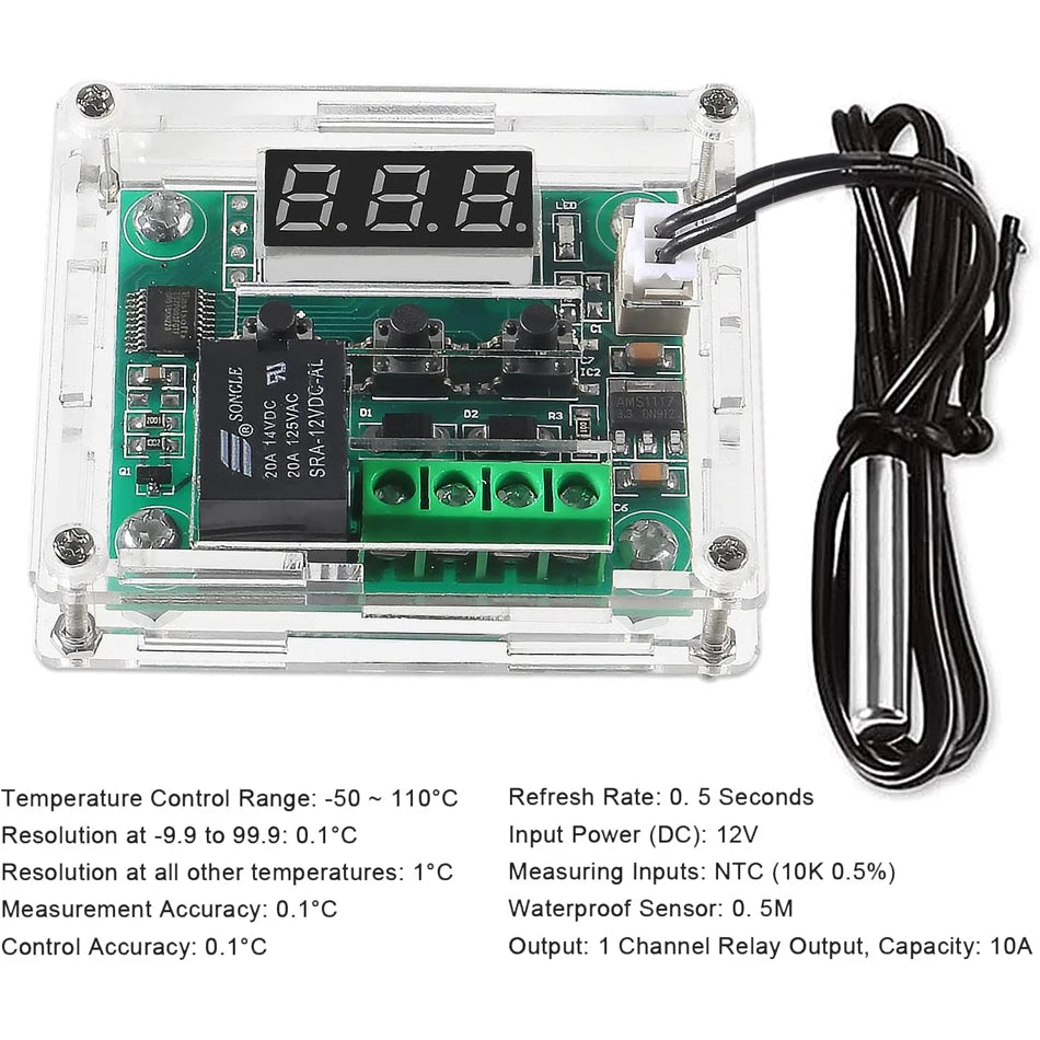 2PCS Temperature Controller Module with Case, XH W1209 LED Display Digital Thermostat Module with Waterproof NTC Probe -50~110℃