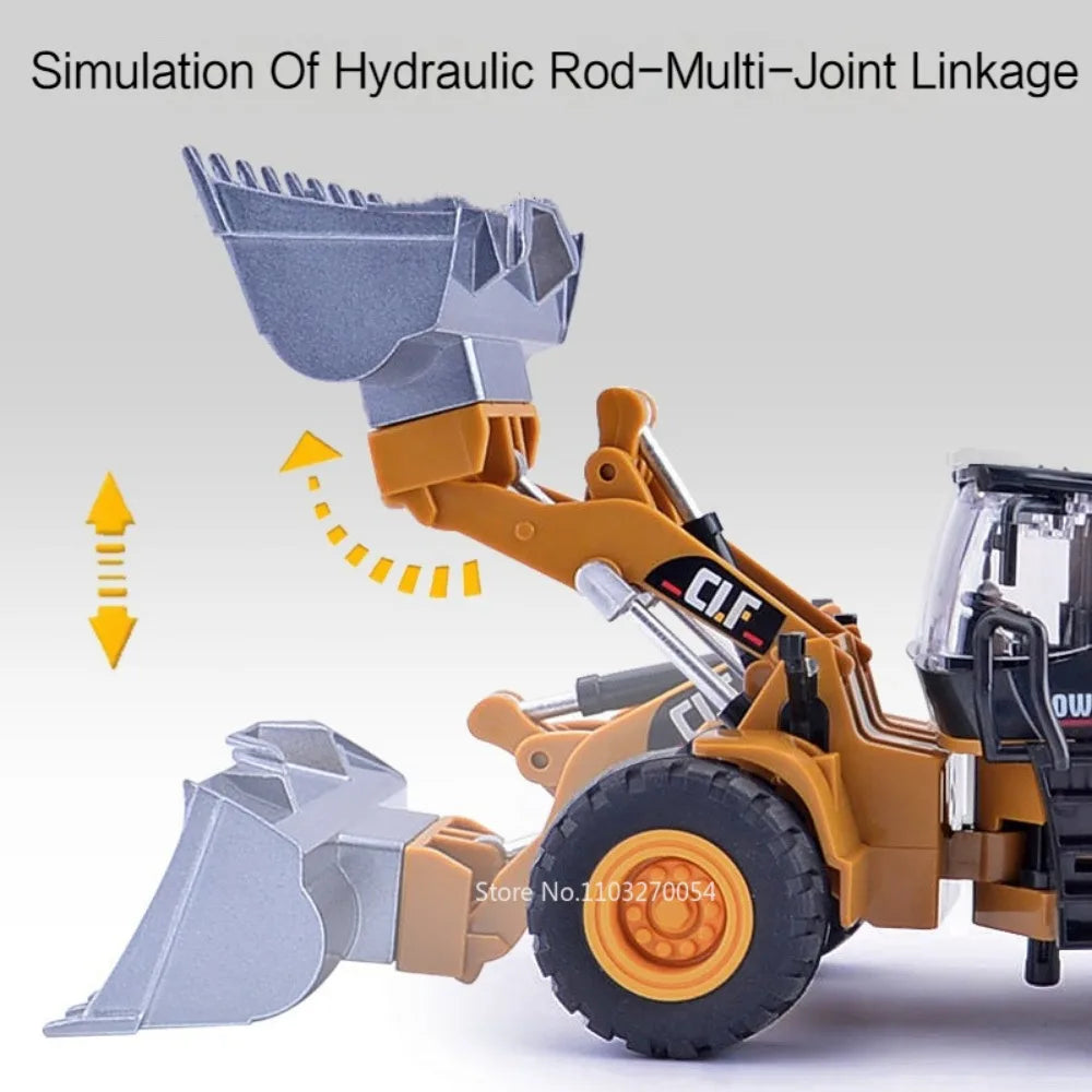 1/50 Excavator Forklift Snowplow Truck Model Car Toys Diecast Alloy Engineering Vehicle Rubber Tire Sound Light Toy Gift for Kid