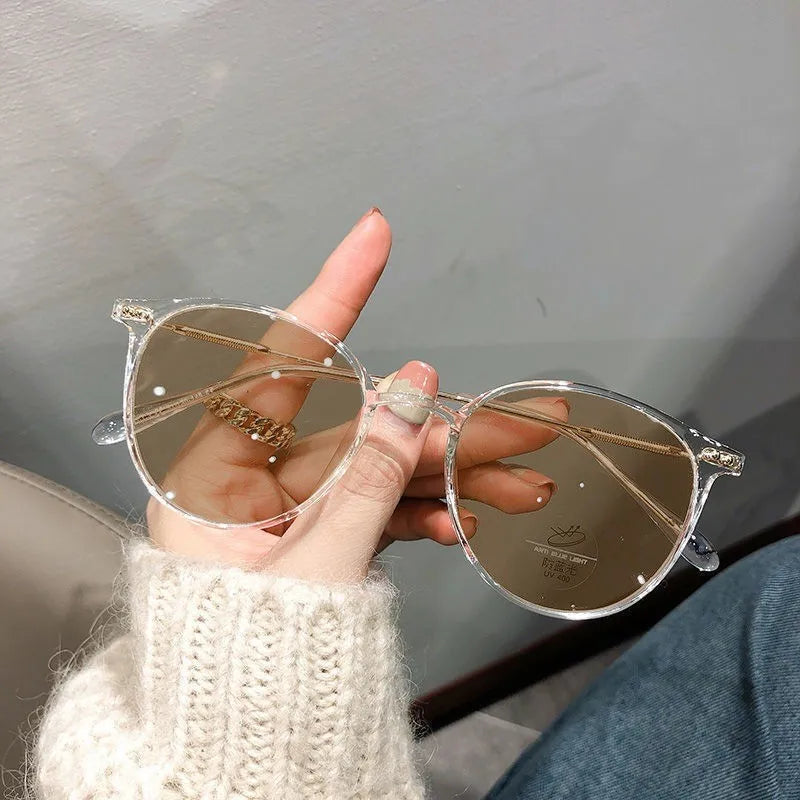 Photochromic Anti Radiation Eyeglasses For Women Transition Metal Frame Shades UV400 Eyewear Replaceable Lens