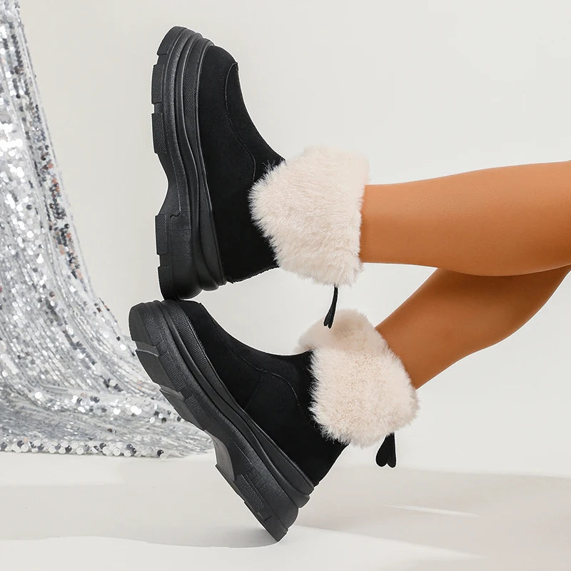 Faux Fur Thick Sole Ankle Boots Women Autumn Winter Warm Short Plush Fluffy Snow Boots Woman Non Slip Back Zippers Short Booties