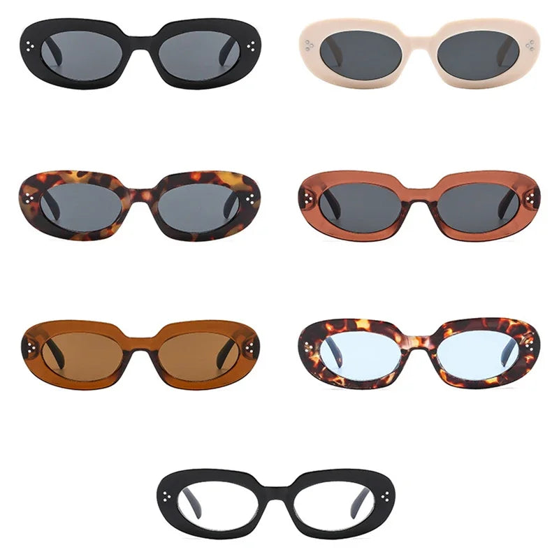 JNPCXI New Oval Women Fashion Sunglasses Shades UV400 Retro Punk Rivets Men Sun Glasses