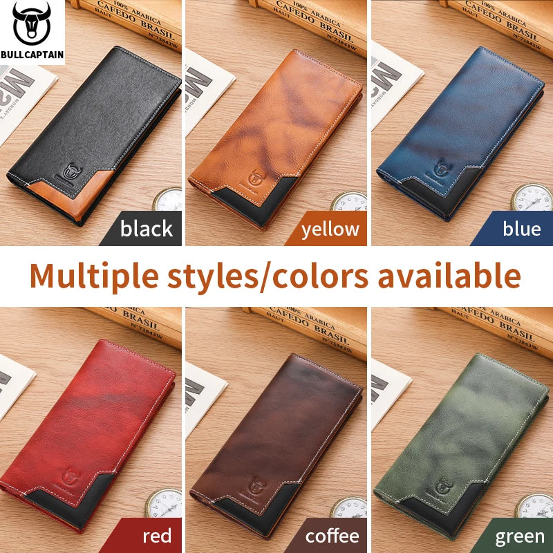 BULLCAPTAIN Genuine Leather Men's Long Handbag RFID Function Credit Card Holder Card Bag Leather Currency Multifunctional Wallet
