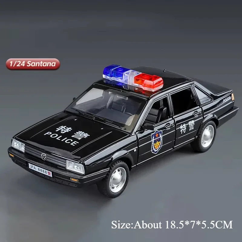 1/24 Santana Models Car Toys Diecast Alloy Police Cars 6 Doors Opened Rubber Tires Sound Light Vechices Birthday Gifts for Kids