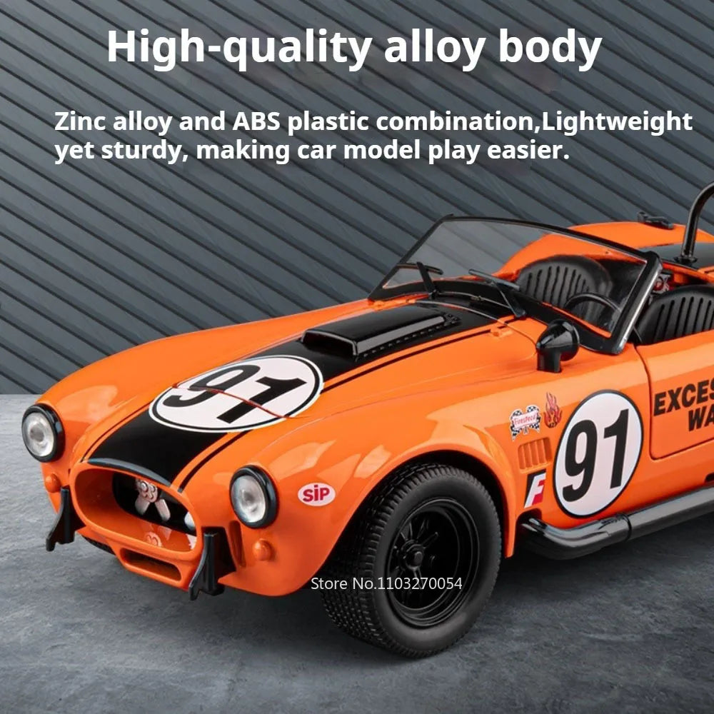 1:22 Shelby Cobra Alloy Diecast Sports Car Model Toys Four Wheel Suspension Sound Light Pull Back Miniature Vehice Birthday Gift