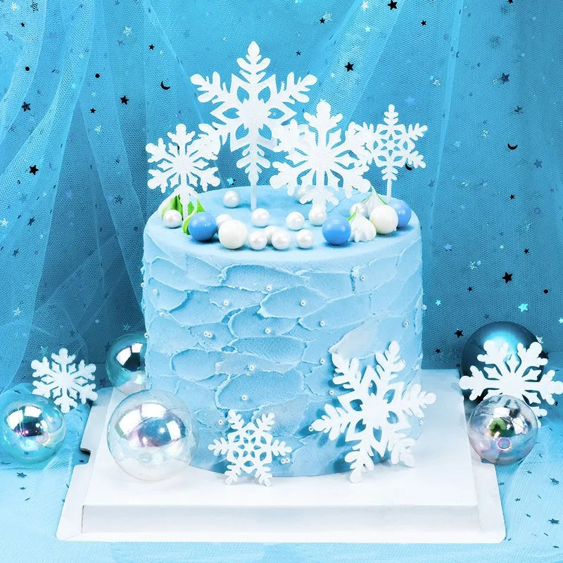 4pcs Ice & Snow Themed Christmas Party Cake Top White Snow Flakes Acrylic Happy Birthday Cake Top Christmas Party Decoration