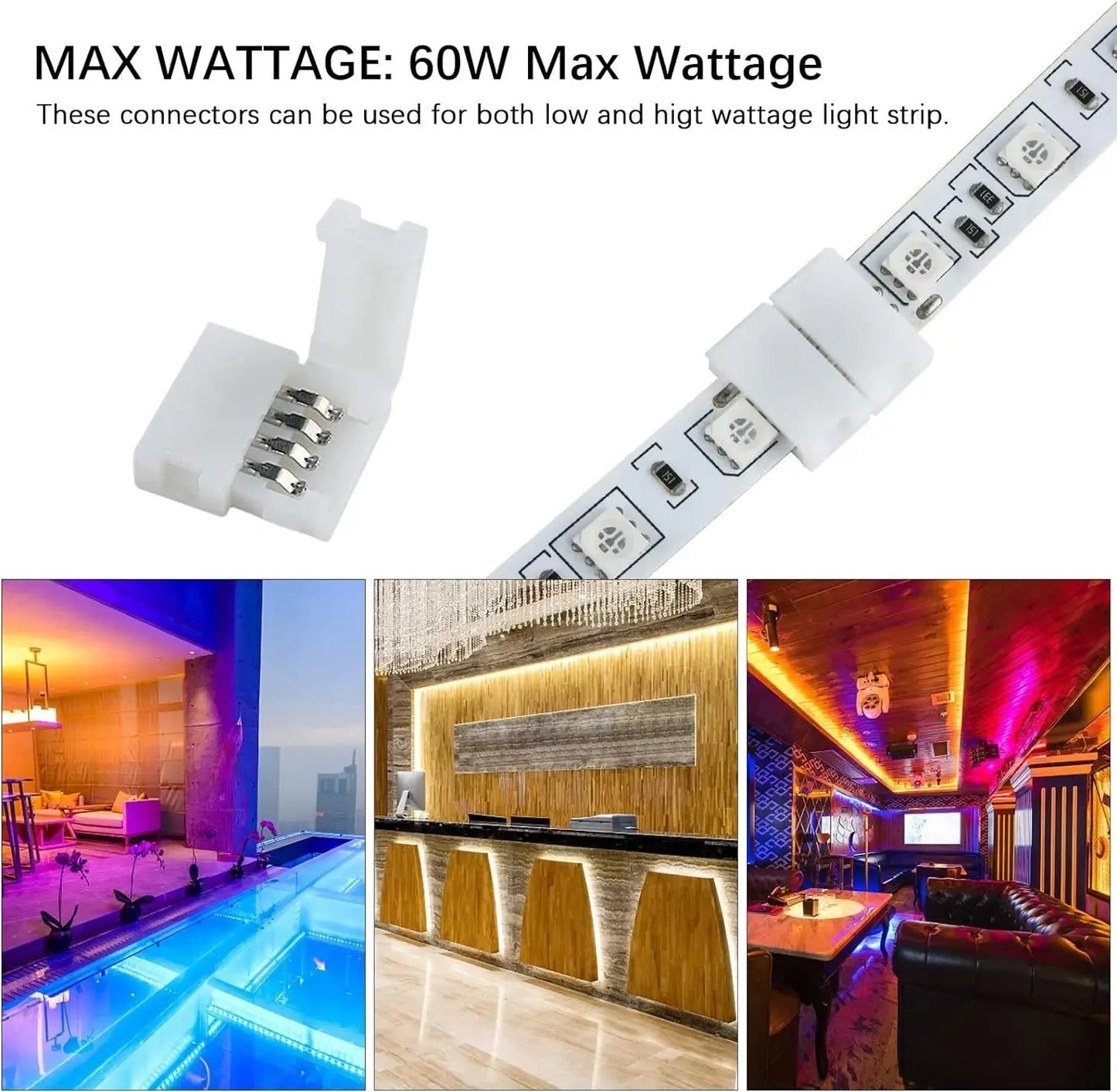 10pcs I /L/T/Cross Shape Solderless Snap Down 4Pin Conductor LED Strip Connector for Quick Splitter Connection of 10mm Wide