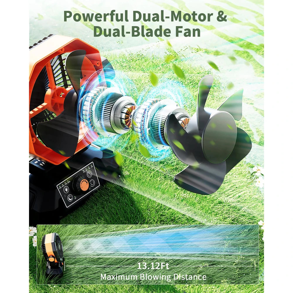 Pink 20000mAh Battery Camping Fan, 4 LED Lantern 8 Speeds Desk Fan Portable Fan