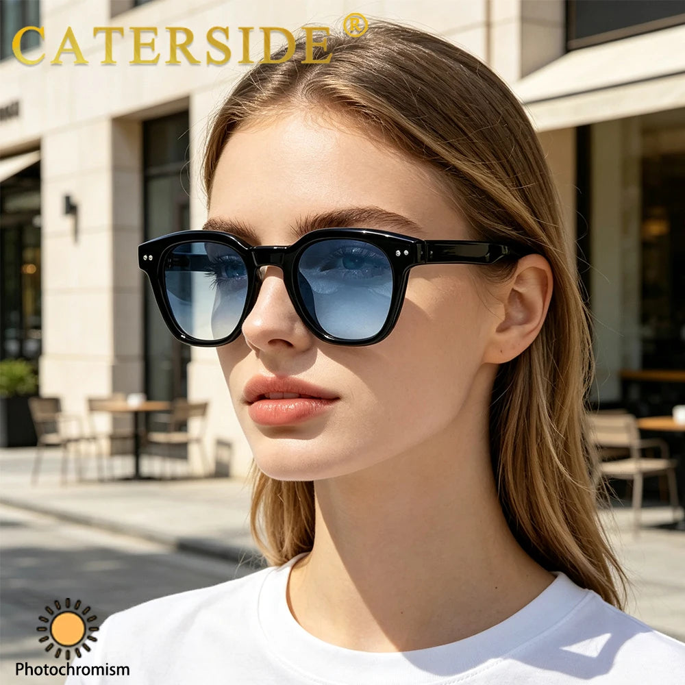 CATERSIDE Retro Men's Photochromic Sunglasses High-Quality Pc Square Sun Glasses Women's Outdoor Travel Business Glasses UV400