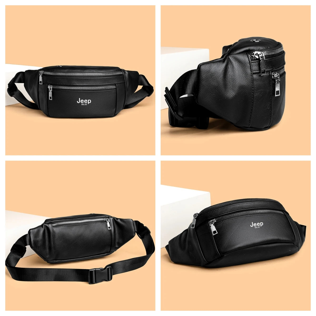 JEEP BULUO Brand Men's Chest Bag Genuine Leather Casual Shoulder Crossbody Bags