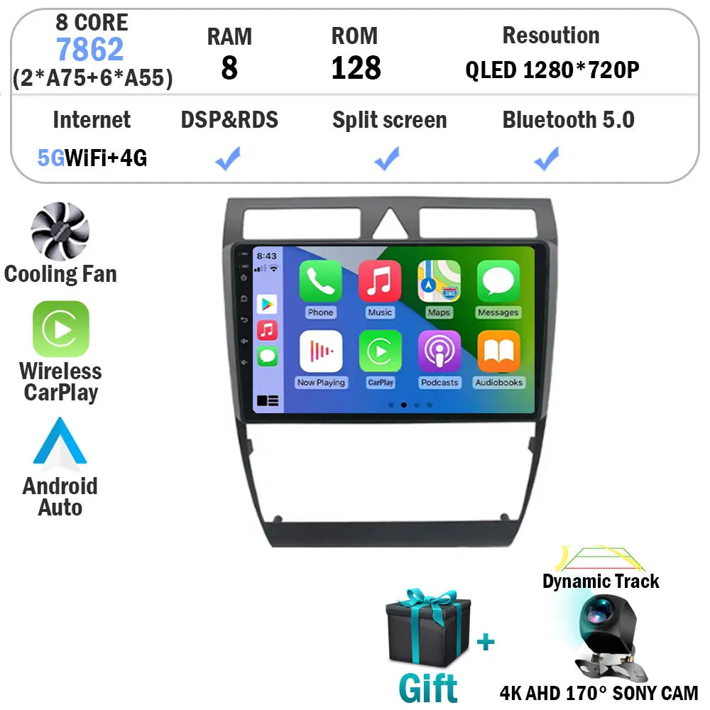 Android 15 Car Autoradio Multimedia Video Player for Audi A6 C5 1997-2006 S6 RS6 GPS Stereo Audio Wireless Carplay Head Unit