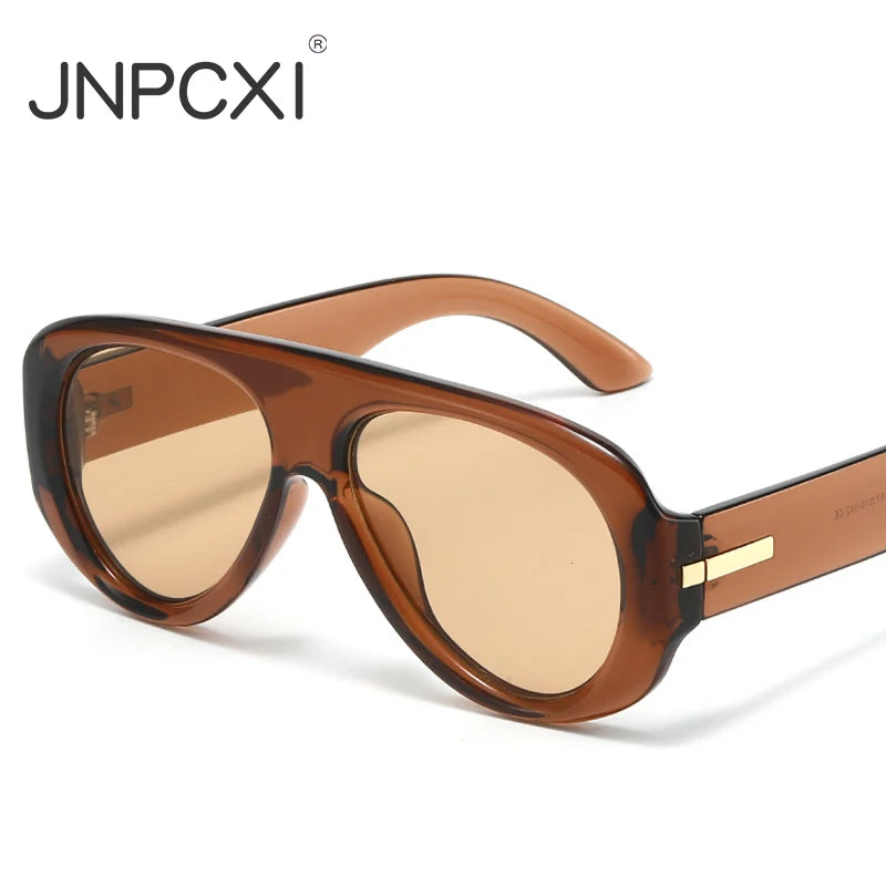 JNPCXI Vintage Luxury Designer Pilot Large Square Sunglasses Women Punk Men Sun Glasses Trending Ladies Oval Shades UV400