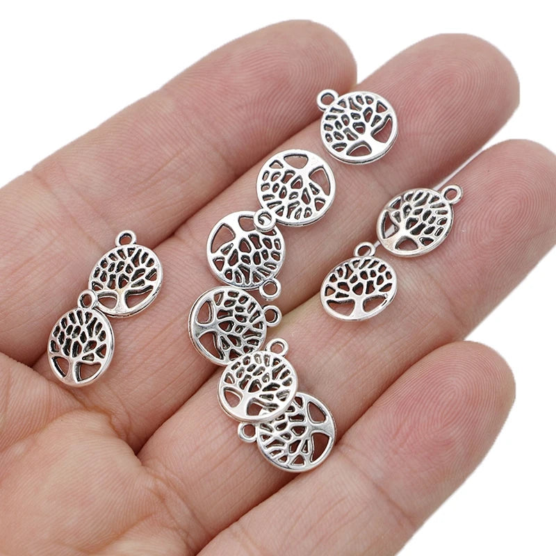20Pcs Antique Silver Plated Tree of Life Charms Pendants for Jewelry Making Necklace Bracelet DIY Accessories 12x14mm