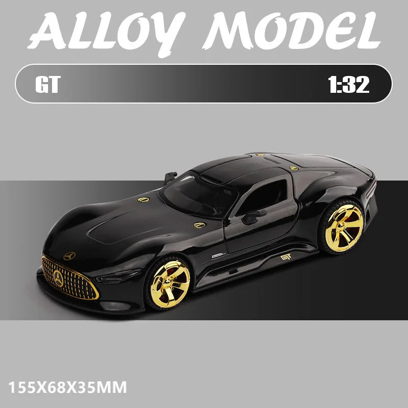 1:32 GT Sports Car SLR 772S Diecast Alloy Model Toys Doors Opened with Sound Light Pull Back Miniature Vehices for Children Gift