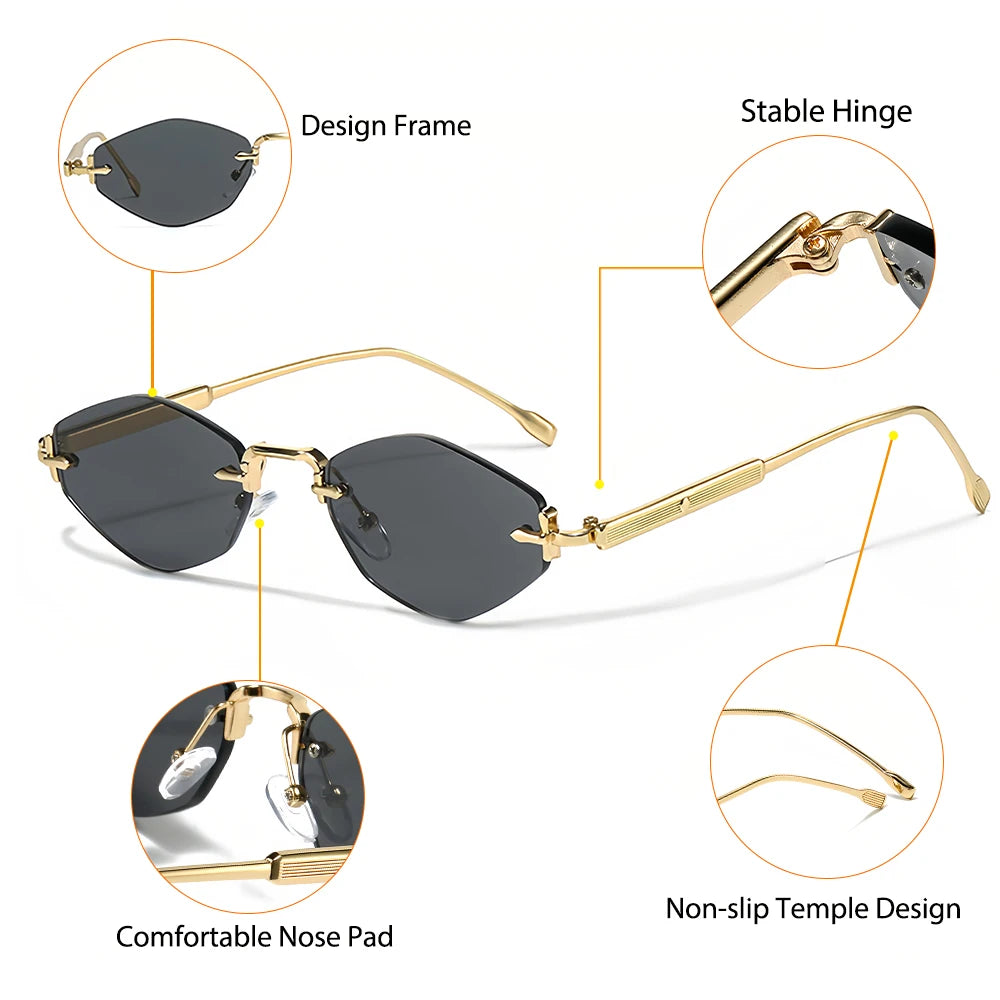 CATERSIDE Punk Men's Small Sunglasses High-Quality Polygon Metal Frame Y2K Sun Glasses Women's Party Outdoor Small Glasses UV400