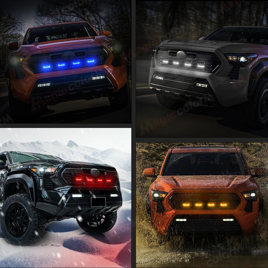 4PCS Grille Lights For Toyota Tacoma TRD Sport 2024 2025 Front Grill Car LED White Amber Blue Red Warning Daylights DRL 12V
