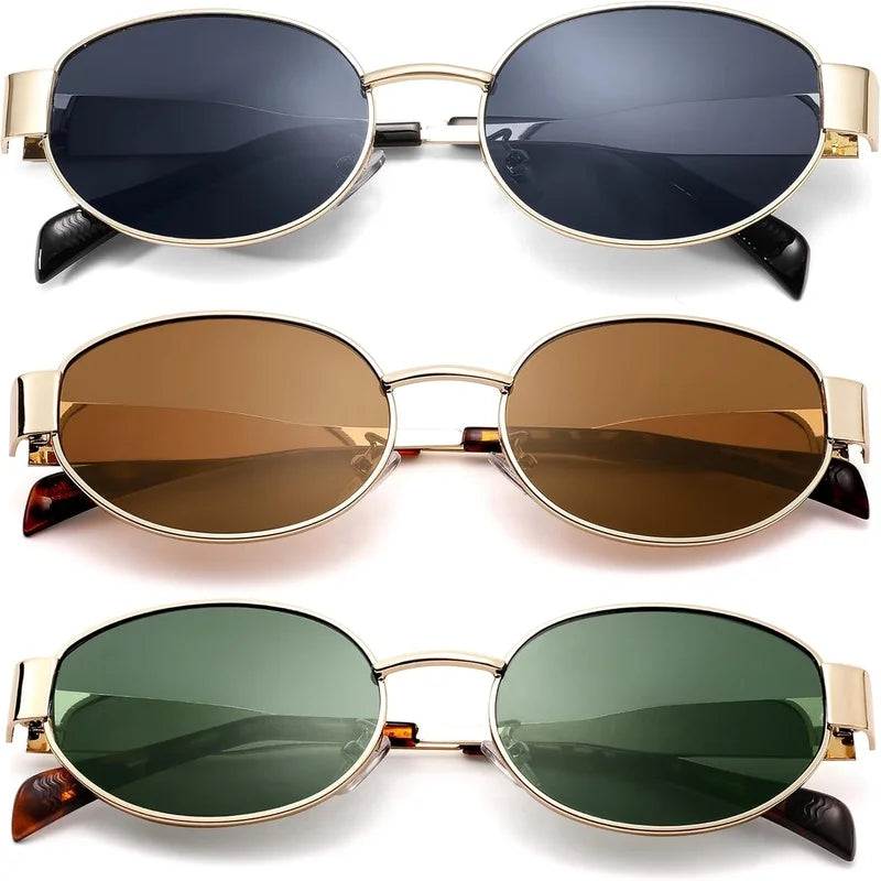 3-Piece Set of Ladies' Retro Oval Sunglasses Trendy Sunglasses Classic Metal Frame