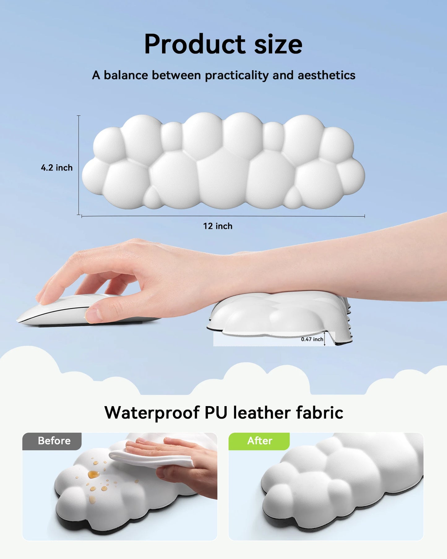 Memory Foam Wrist Pads Wrist Support for Keyboard , Mouse, Laptop , Desk Edge Arm Rest Cloud Wrist Rest Elbow Pad for Desk