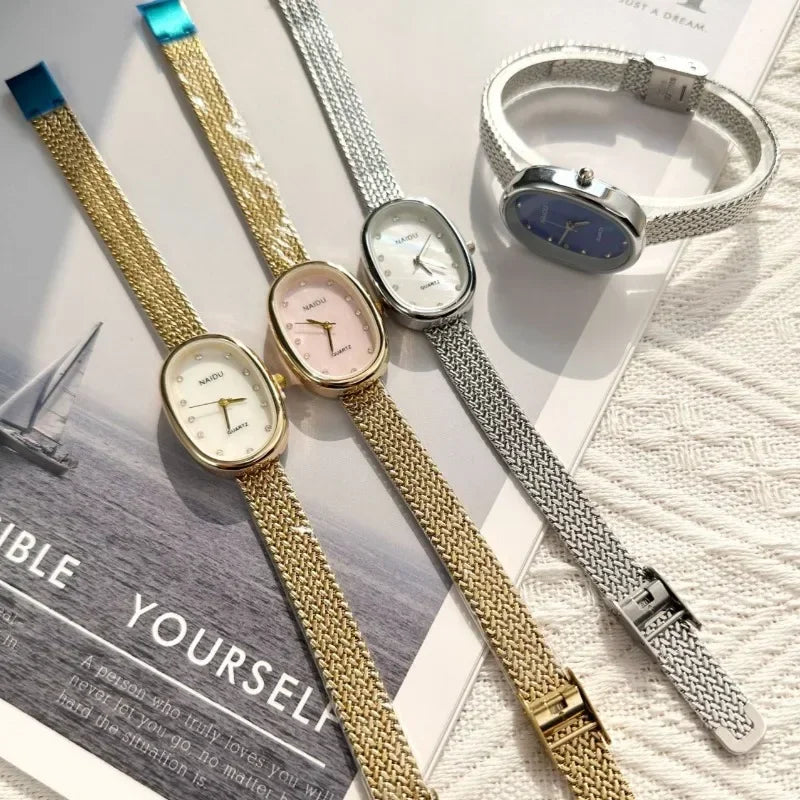 Luxury Oval Dial Rhinestone Watch New Brand Quartz Watch for Women Adjustable Stainless Steel Strap Wristwatches Wholesale Gift