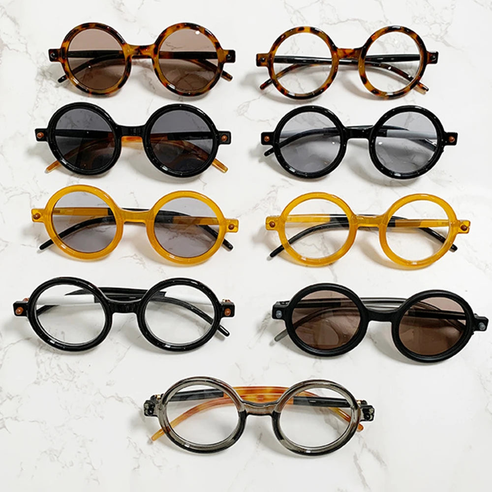 JNPCXI Retro Sunglasses Round Blue Light Glasses Men Vintage Eyeglasses Eyewear Women Trending Rivets Sun Glasses