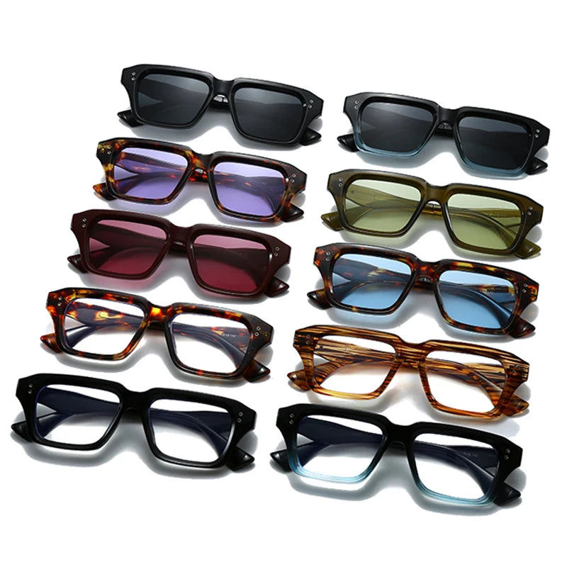 JNPCXI New Retro Square Rivets Men Sunglasses Shades UV400 Fashion Green Green Women Clear Lens Frame