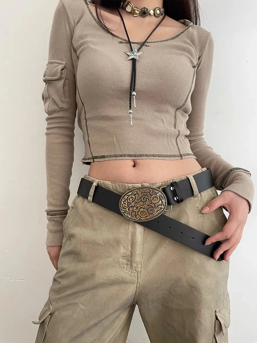 N Retro Belt Female 2024 New Black Jeans Decoration Simple Accessories Ins Wide Belt