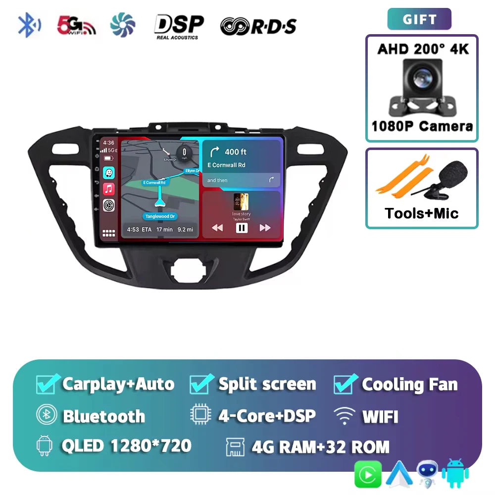 Android15 Carplay Auto WIFI+4G Car Radio For Ford Transit Custom 2013-2018 Multimedia GPS Video Player Stereo 2din Head Unit DSP