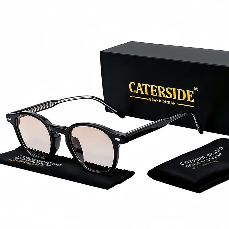 CATERSIDE Polarized Round Sunglasses Men TR Frame Core Insert Leg Sun Glasses Women Set Retro Driving Fishing Punk Eyewear UV400
