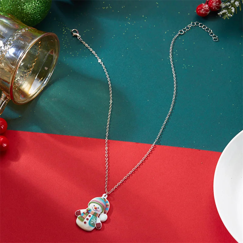 New Creative Acrylic Snowman Drop Earrings For Women Girls Cute Snowman Pendant Necklace Festivel Party Jewelry Christmas Gifts