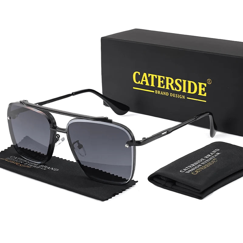 CATERSIDE Retro Metal Large Frame Sunglasses Men Flat Top Double Bridge High-Quality Sun Glasses Women Party Festival Eyewear