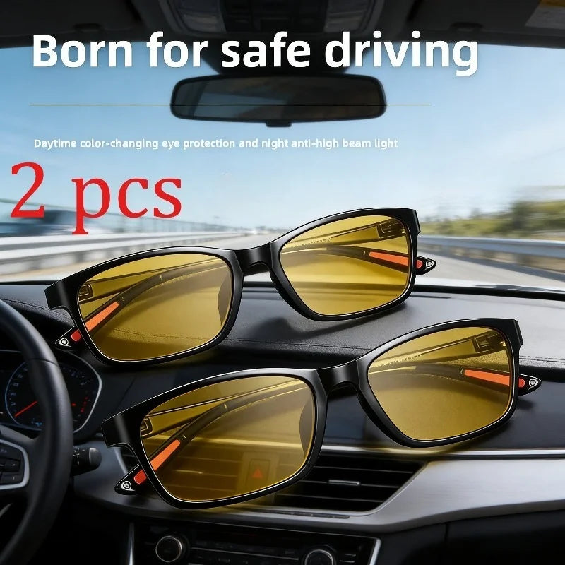 2 Pair Day-Night Smart Variable Color Night Vision Glasses for Men and Women Night Driving Anti-Glare and Anti-High Beam Eyewear