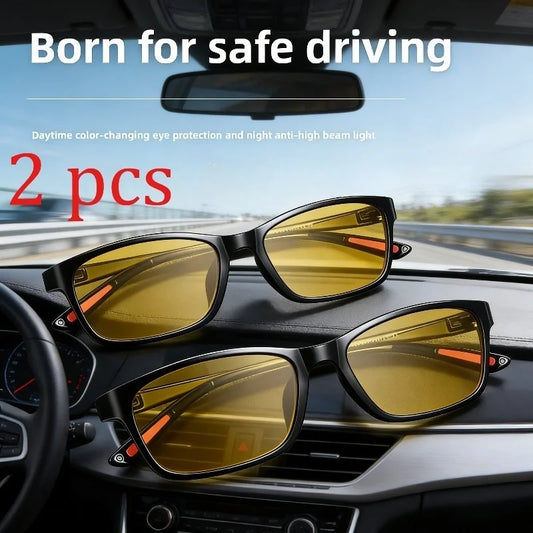 2 Pair Day-Night Smart Variable Color Night Vision Glasses for Men and Women Night Driving Anti-Glare and Anti-High Beam Eyewear