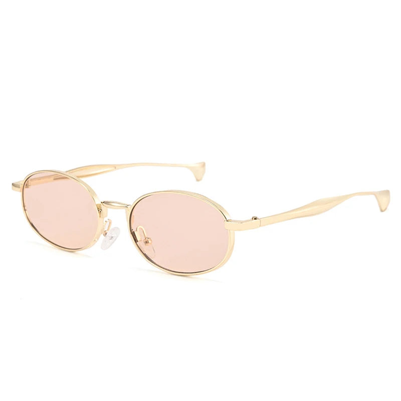 JNPCXI New Vintage Metal Small Oval Punk Women Sunglasses Fashion Green Gradient Shades UV400
