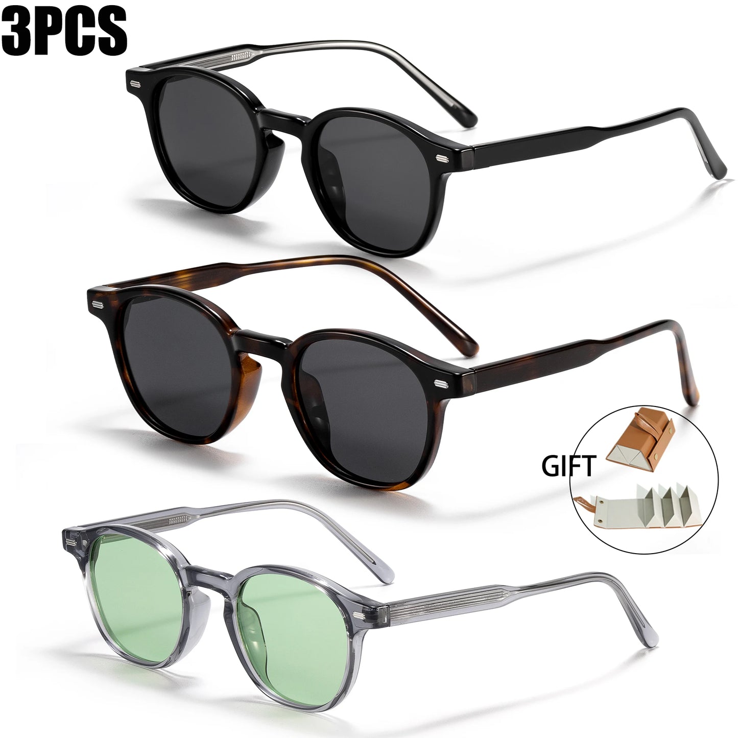 Caterside Polarized Round Sunglasses Men Punk TR Frame Core Insert Leg Retro Sun Glasses Women Set Driving Fishing Eyewear UV400