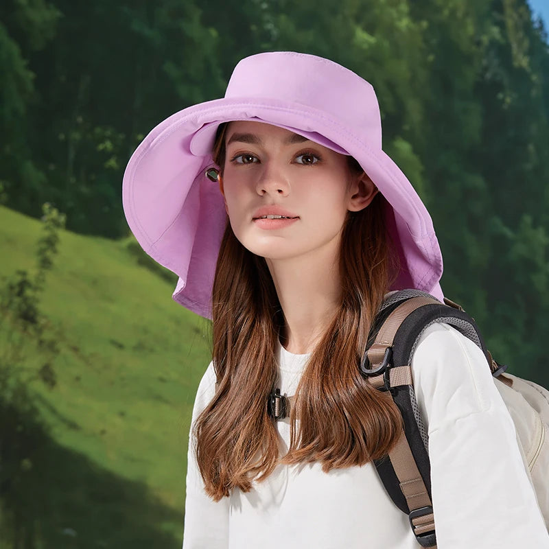 8921Springsummer outdoor double large roof sunscreen hat Korean fashion shawl visor children's quick-drying waterproof fisherma