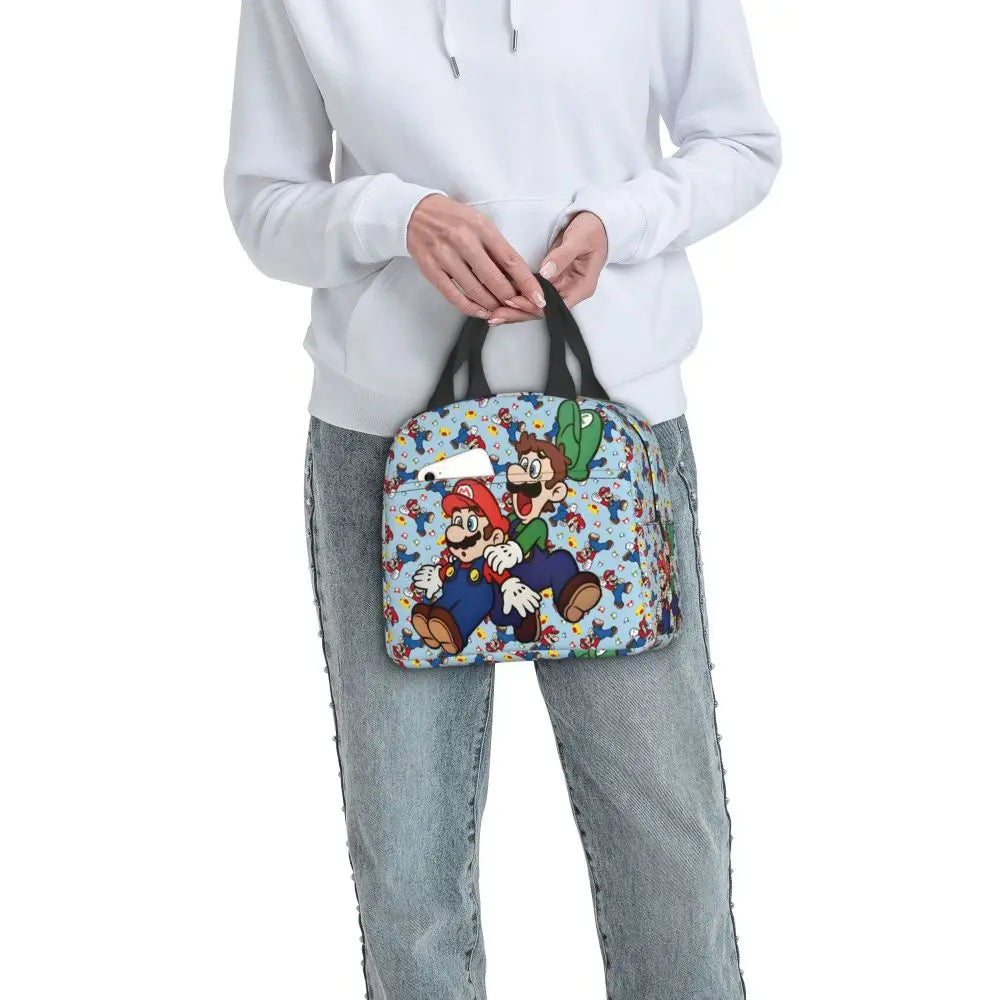 Custom Mario Super Bros Insulated Lunch Bag Reusable Thermal Cooler Lunch Box M7