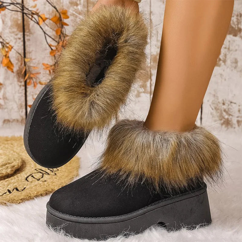 High Heel Platform Snow Boots Women Winter Fashion Gradient Furry Snow Boots Woman Slip On Non Slip Warm Plush Booties Ladies