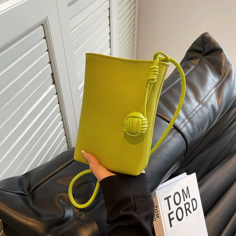 Women Leather Small Crossbody Bag Candy Color Phone Bag Lightweight Shoulder Bag