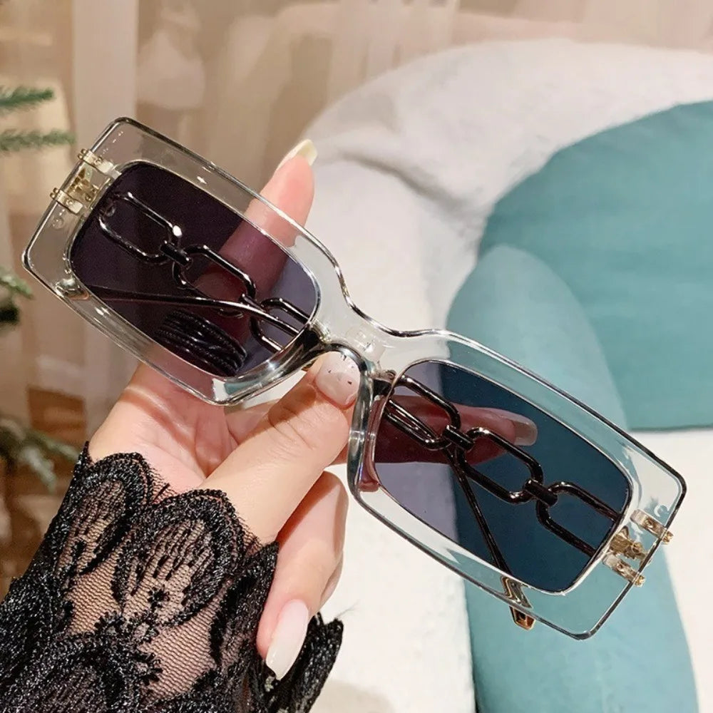 Personality Hip-hop Metal Chain Sunglasses Fashion Polygon Small Frame Street Photo Sunglasses Square Models for Women
