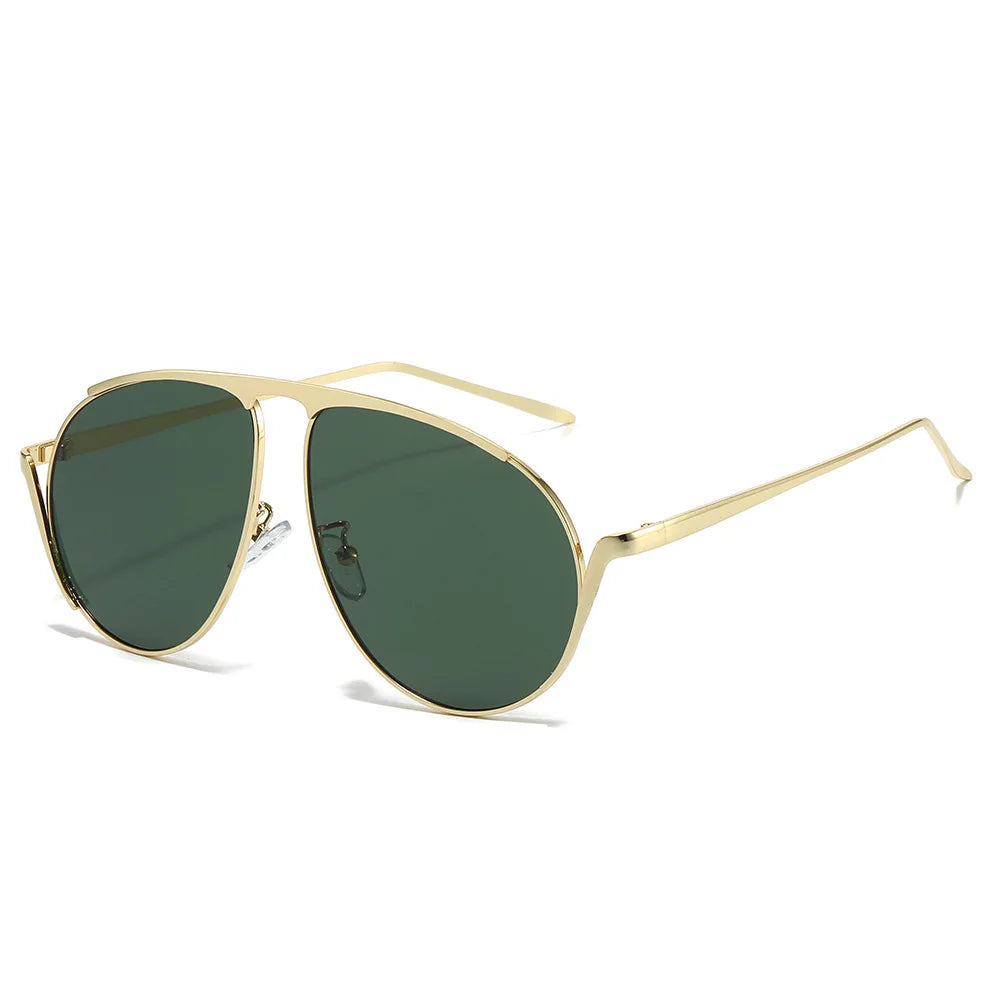 JNPCXI New Retro Metal Pilot Women Sunglasses Fashion Oversized Men Shades UV400 Black Tea Sun Glasses