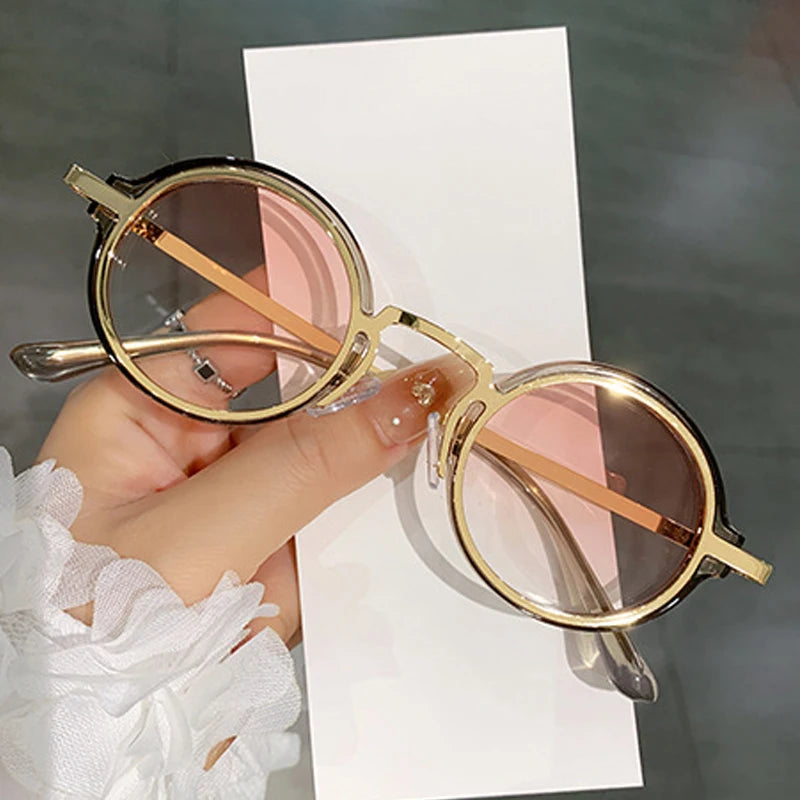 JNPCXI New Retro Round Punk Women Sunglasses Fashion Gradient Leopard Tea Shades UV400 Men Sun Glasses