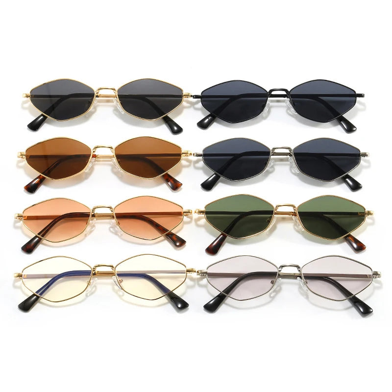 JNPCXI New Retro Metal Small Cat Eye Polygon Women Sunglasses Gradient Silver Shades UV400 Fashion Men Sun Glasses
