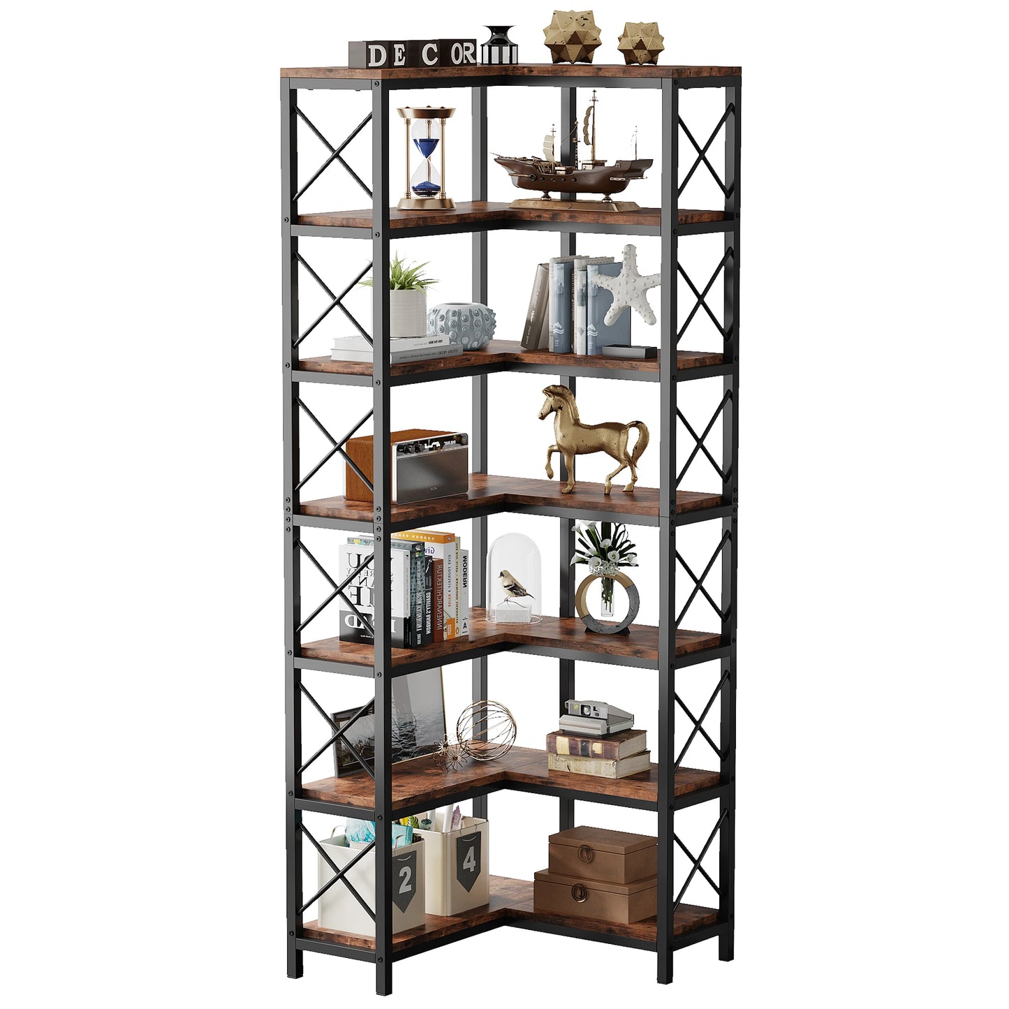 Tribesigns 7-Shelf Corner Bookshelf, Modern Corner Bookcase, 7-Tier Tall Shelf