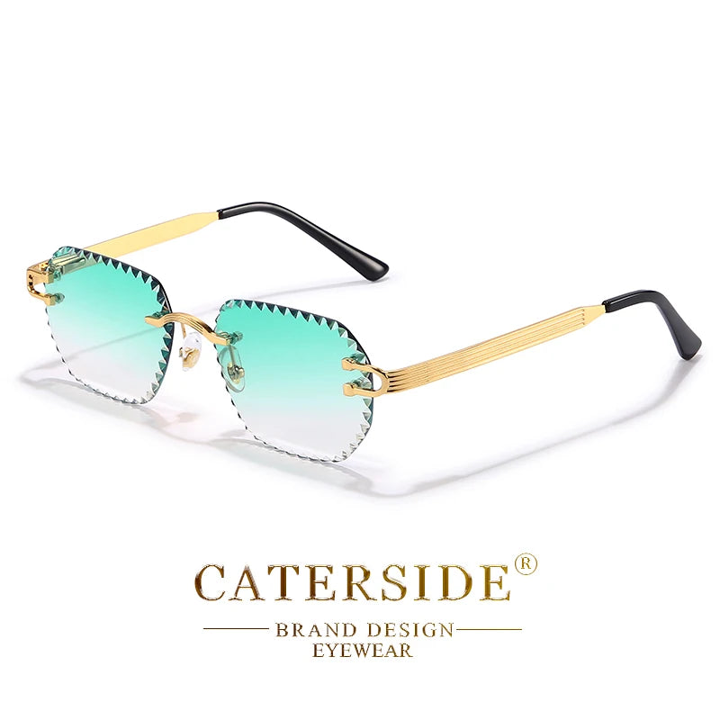 CATERSIDE New Rimless Sunglasses Men Square Fashion Cutting Lens Brand Design Sun Glasses for Women Party Festival Eyewear Gift